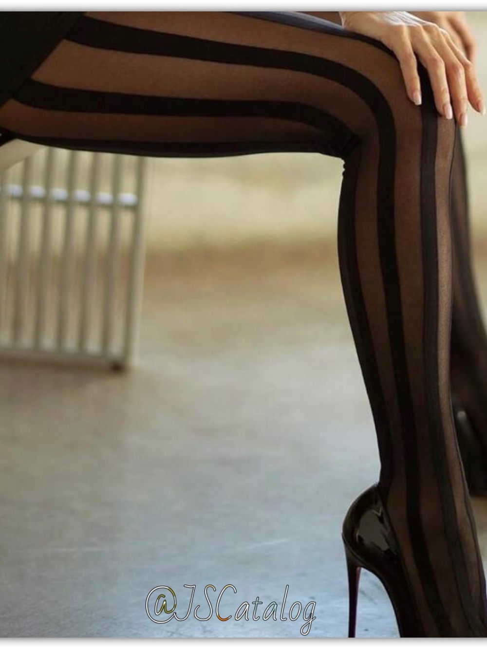 JSCatalog Black Sheer Vertical-Strip Tights
